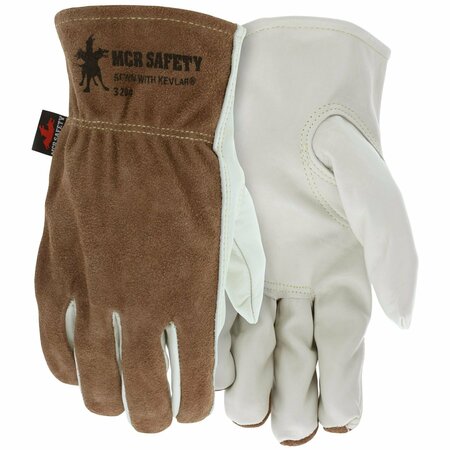 MCR SAFETY Gloves, Cow Grain Drvr/Split Back Kevlar Key Thb, XXXL, 12PK 3204XXXL